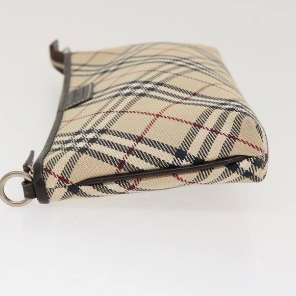 BURBERRY Nova Check Blue Label Pouch Canvas Beige Brown Red Auth 39015 - Picture 3 of 16